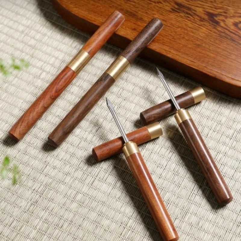 Sandalwood Tea Needle Stainless Steel Tea Knife With Wooden Handle Puer Tea Tools Cone Needle Breaking Prying Tea Brick Ice Pick