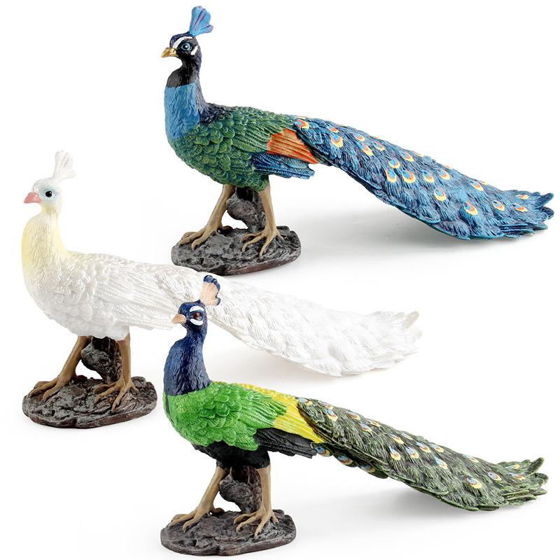 Simulation Animal Peacock Model Blue-Green-White Peacock Static Decorative Desktop Ornament Toy