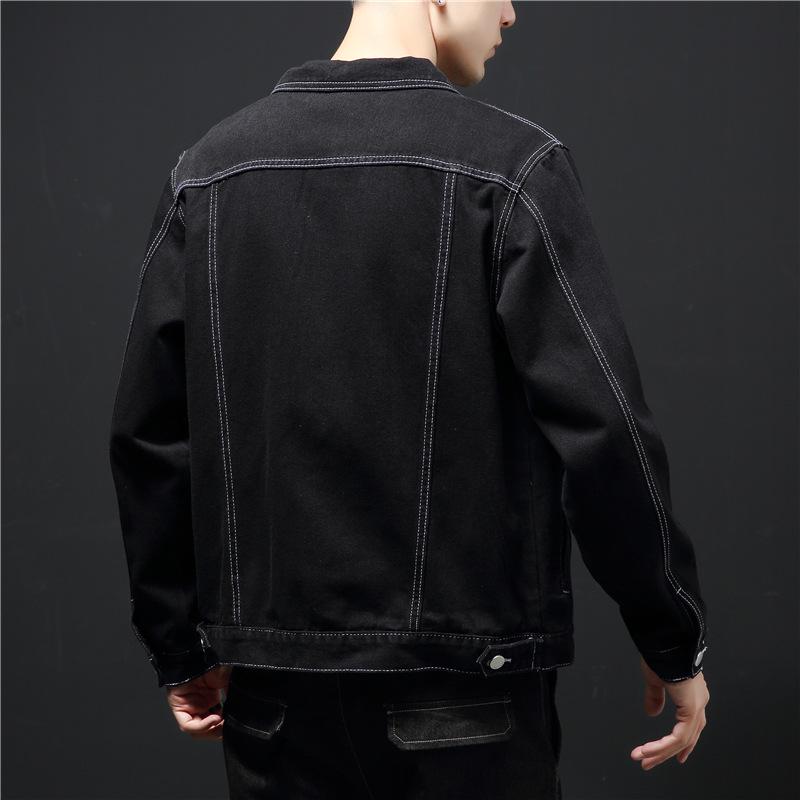 Men's Trendy Black Denim Jacket - Spring/Autumn Korean Hong Kong Style Wear-Resistant