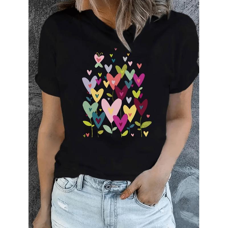 Short-Sleeved Crew Neck T-Shirt Summer New Casual Love Heart St. Patrick'S Day Pattern Print Women'S Fun Regular Top | Breathable Fabric