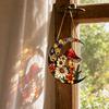 Yousheng Crescent Moon Acrylic Suncatcher with Mushroom Wildflowers, Stained Glass Effect Window Hanging Decor for Indoor Outdoor Home Garden Decor,