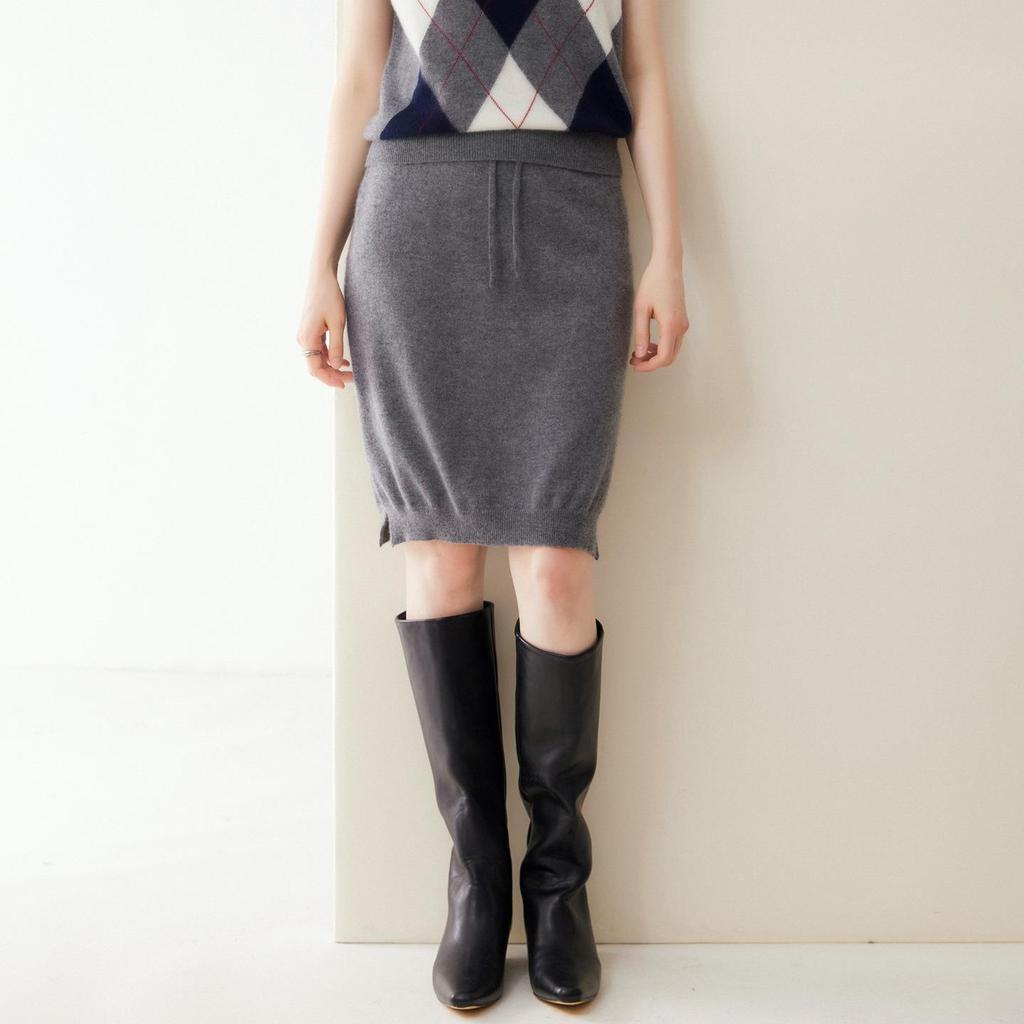 Lekasha 100% Cashmere Elastic Waist Short Skirt