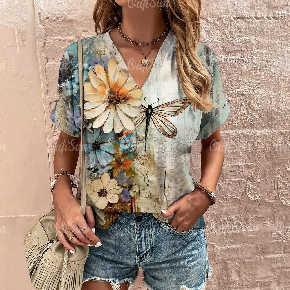 

Женская одежда больших размеров с коротким рукавом, летняя футболка с v-образным вырезом, модная женская одежда, футболка в стиле ретро с принтом животных, топы, блузка, новинка 6XL