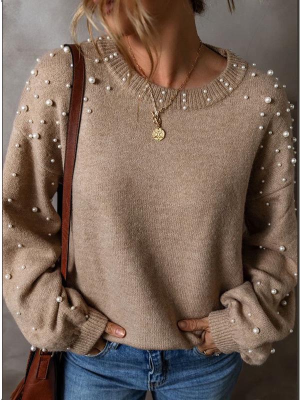Yangyang Plus Size Loose Long Sleeve Beaded Round Neck Women's Sweater - Autumn/Winter New European & American Style