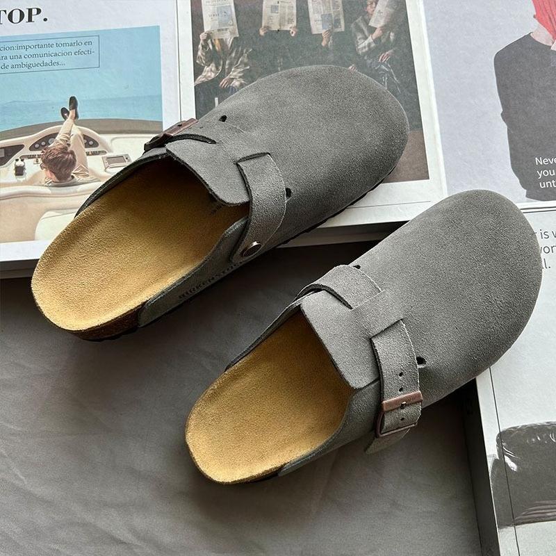 Unisex Suede Clogs Shoes Genuine Leather Closed Toe Slip On Mules Casual Comfort Sandals Women Men Summer Outdoor Walking Shoes