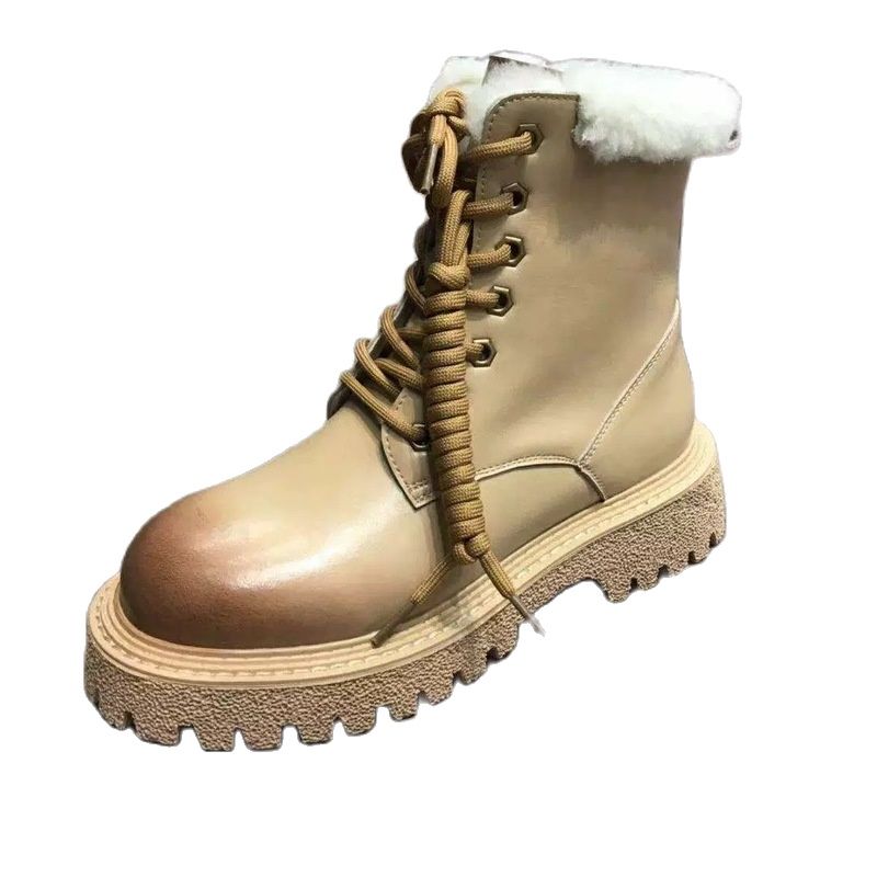 Модні зимові жіночі короткі чоботи до щиколотки 2024 року Модні жіночі бавовняні туфлі на платформі з круглою головою і товстим каблуком плюс оксамитові теплі жіночі зимові чоботи