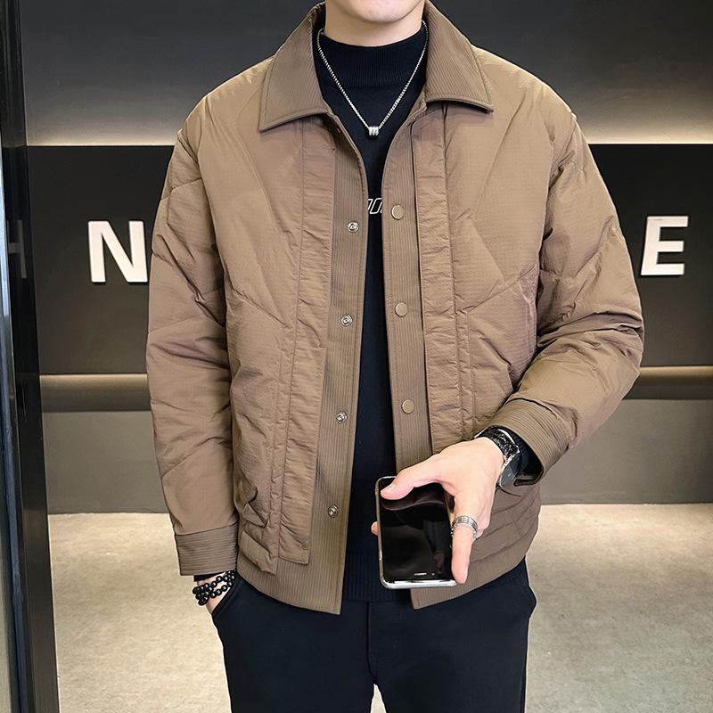 Men's Lightweight Down Business Jacket: Fall/Winter 2025 Shirt-Style Lapel, Solid Color for Administrative Casual Wear