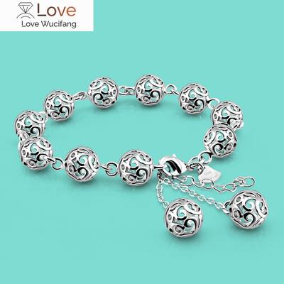 Bohemian Women's Silver Jewelry 925 Sterling Silver Bracelet Hollow Pattern Ball Bracelet Solid Silver Chain Valentine's Day Gif