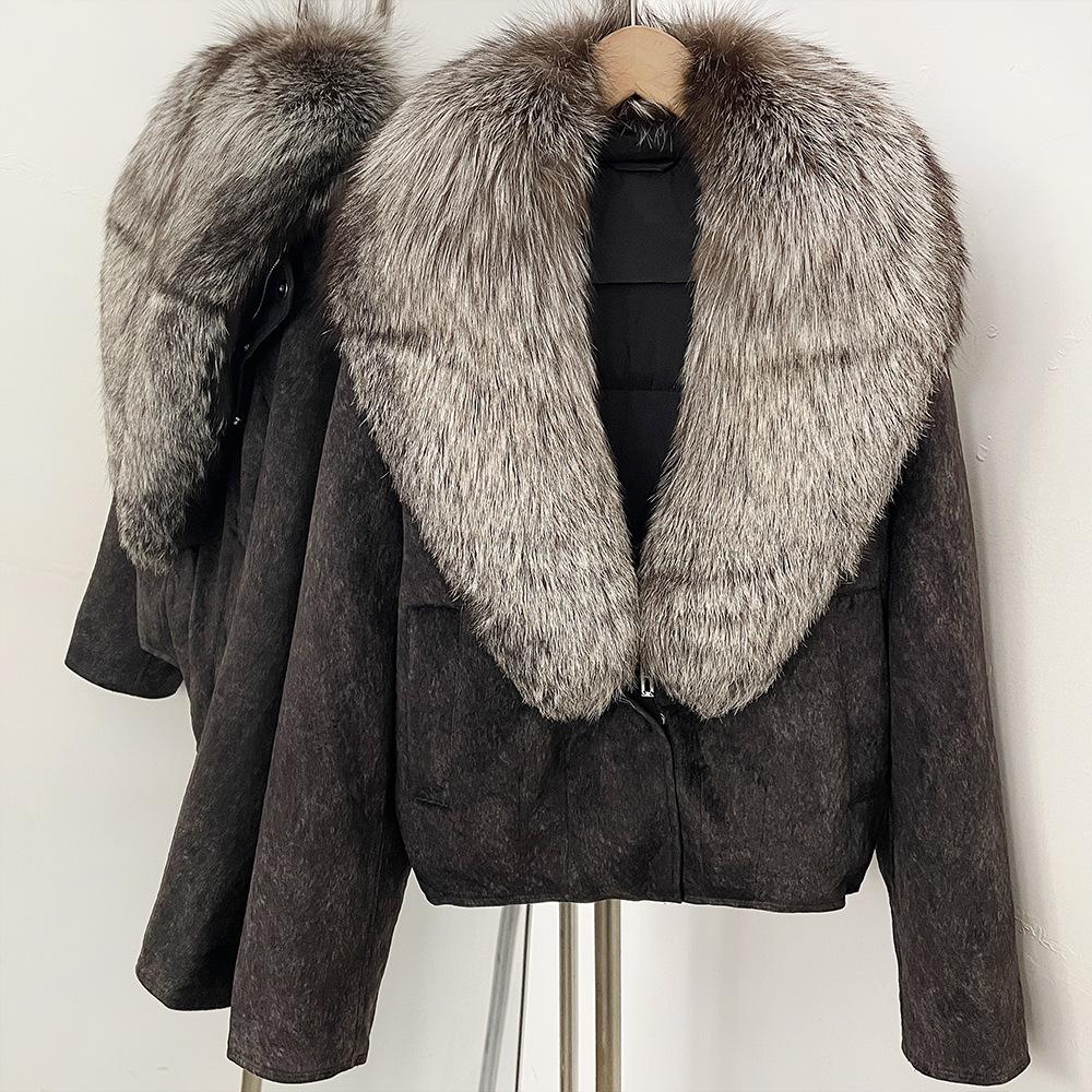 Autumn and winter natural real removable fox fur collar jacket new daily versatile commuter style duck down jacket women