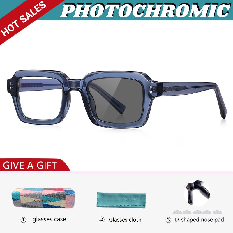 GENEVIEVE Simple Geometric Square Box Photochromic Anti-blue Light Glasses Polarized Sunglasses Can Be Customized Prescription