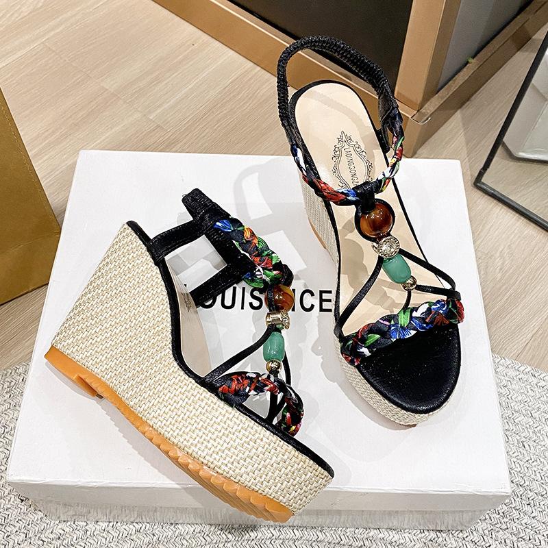 Large size elastic wedge heel sandals women's spring and summer new fashion high heel sandals women