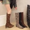 Semsket skinn støvletter høst og vinter fløyel 2025 ny keiserlig søster vind spiss tå høy hæl bakre glidelås middels langt skaft tynne støvletter