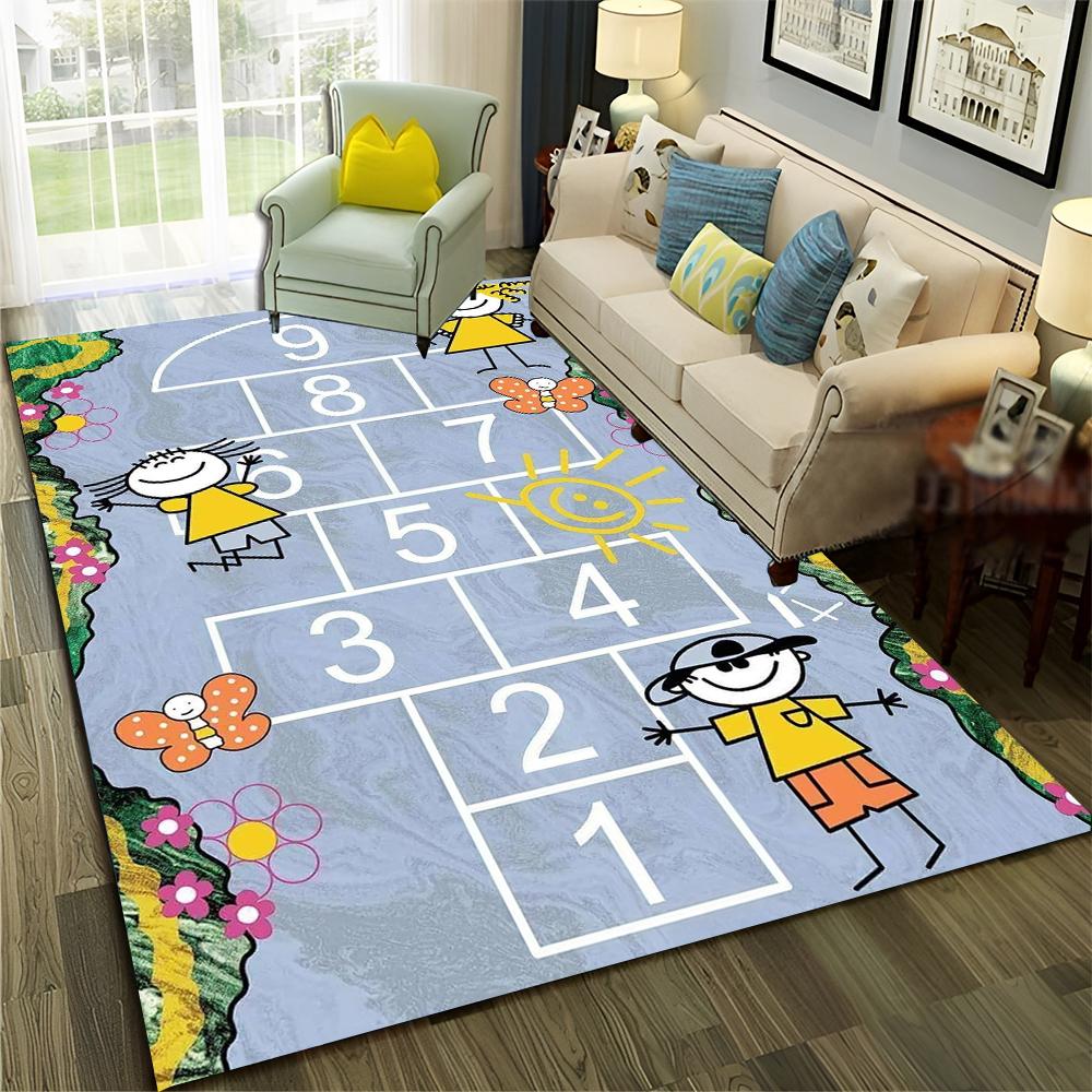 Funny Hopscotch Child Digital Games Boy Girls Carpet Rug for Home Living Room Bedroom Sofa Doormat Decor,Non-slip Floor Mat