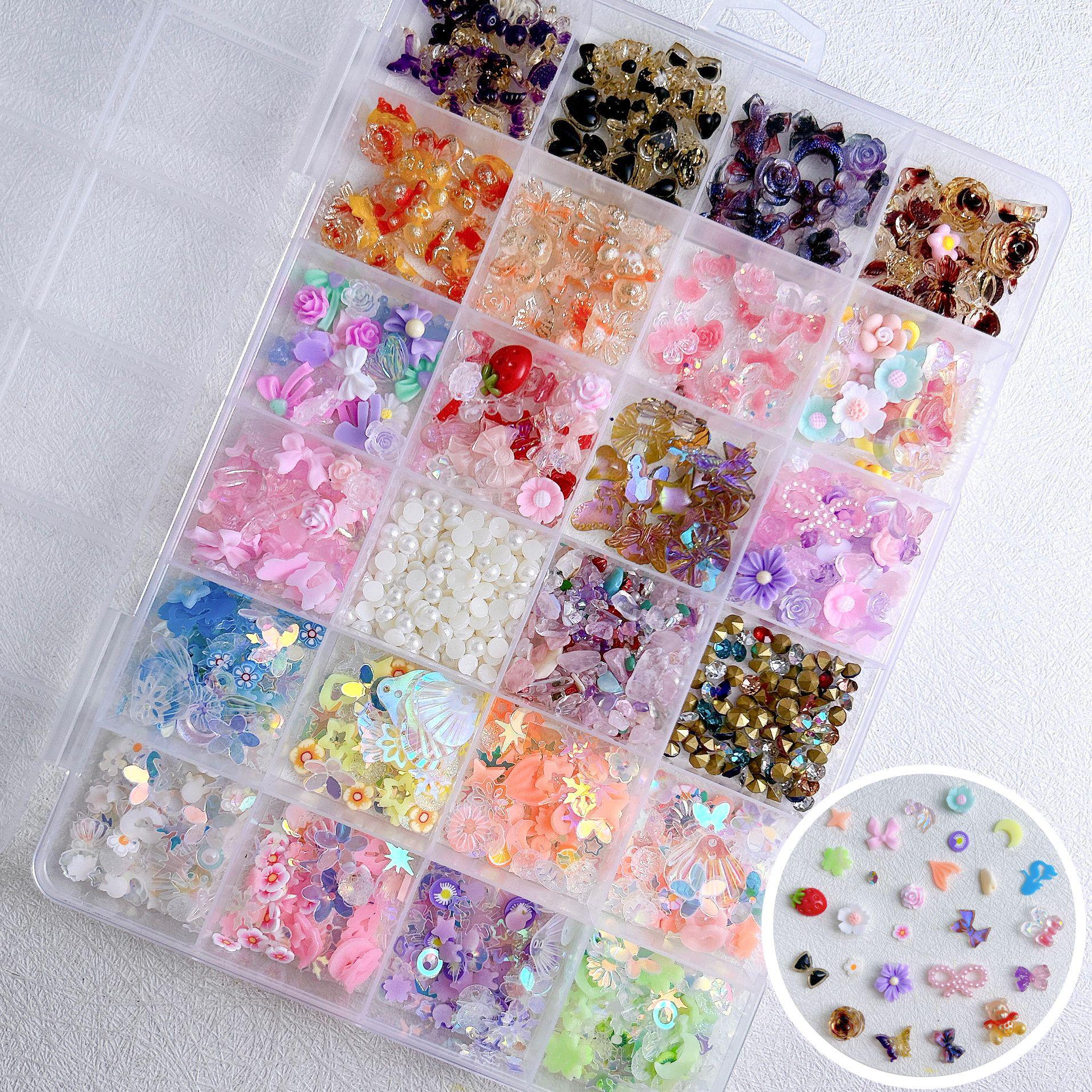 

Colorful Mixed-Style Floral Bowknot Nail Art Decorations - 24-Grid DIY Box