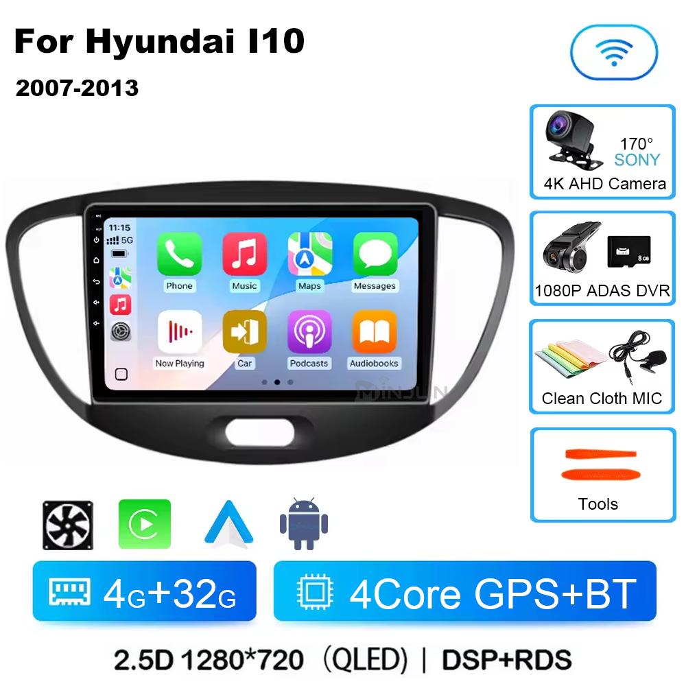Android 14 CarPlay Auto Qualcomm Car Radio For Hyundai i10 2007 2008 2009 2010 2011 2012 2013 GPS Multimedia Playerstereo