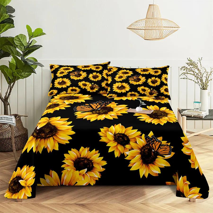 Sunflower Bed Sheet Sets Bouble Single Beds Flower Bedsheet with Pillow Case Full Queen Size 2pcs 3pcs 3D Soft Thin Fabric Home