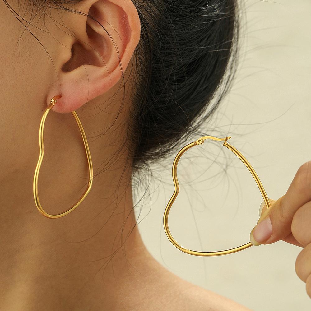 1 Pair Heart Shape Creole Hoop Earrings Female Gold Color Stainless Steel Smooth Big Earrings For Women Party Jewelry Gift 2025
