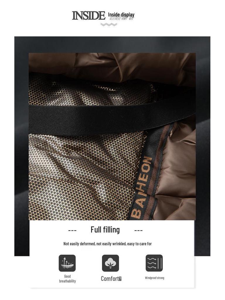 Men's Black Gold Mid-Length Winter Jacket - Thickened, Velvet-Lined, Loose-Fit Dad's Wear