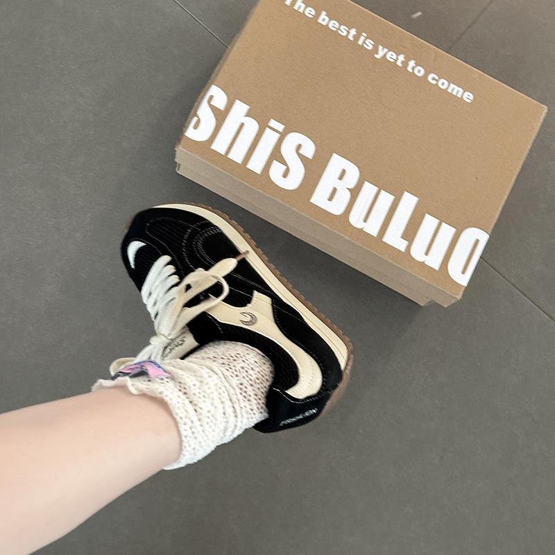 Korean Version of Fashionable Versatile Soft-soled Breathable Casual Sports Shoes Women's Summer Retro Lace-up Splicing Mesh Cotton Forrest Gump Shoes