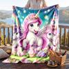 Warm Flannel Blanket Unicorn Pattern, Lightweight Comfortable Throw Blanket for Bed Sofa Use