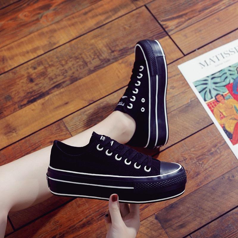 Autumn's Platform Student Canvas Shoes Women's Ins Low-top Board Shoes Heightening Retro Casual Single Shoes Retro Style