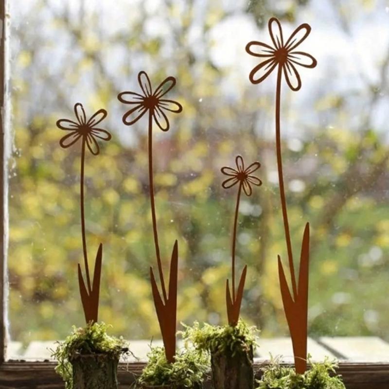 Nature Friendly Metal Container Stake Iron Traditional Blue Bowl Garden Stake for Christmas Outdoor Enhancement