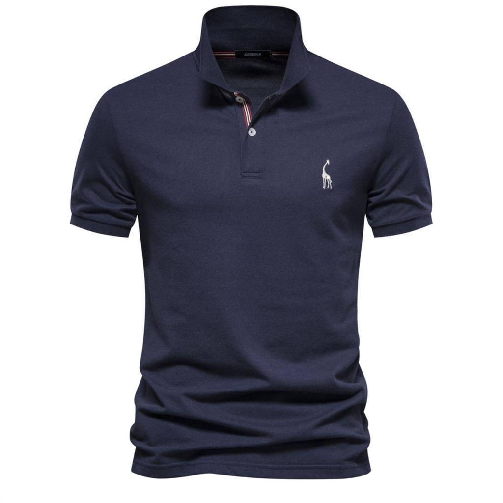 Hochwertiges einfarbiges kurzärmeliges Polo-Shirt für Herren, 70% Baumwolle, mit Hirsch-Stickerei, Europäische Größe, Basic Sommer-Freizeit-Oberteil