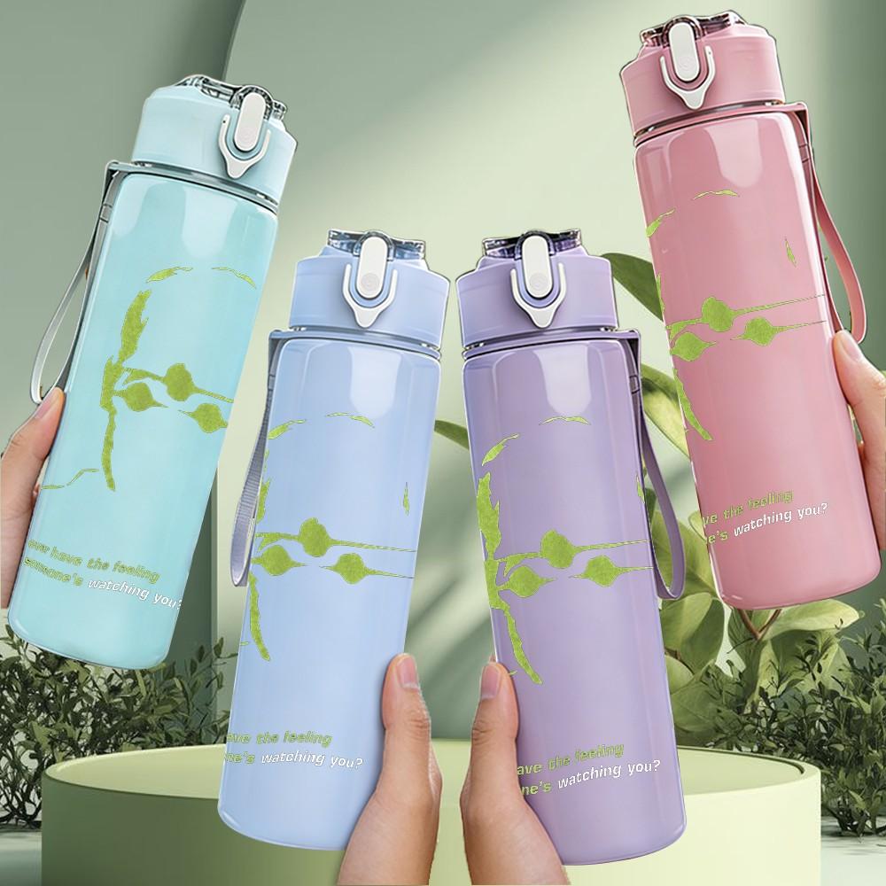 1PC Sunglasses male silhouette minimal print 750ml colorful plastic sports water bottle leakproof pop up lid with straw for outdoor work home use