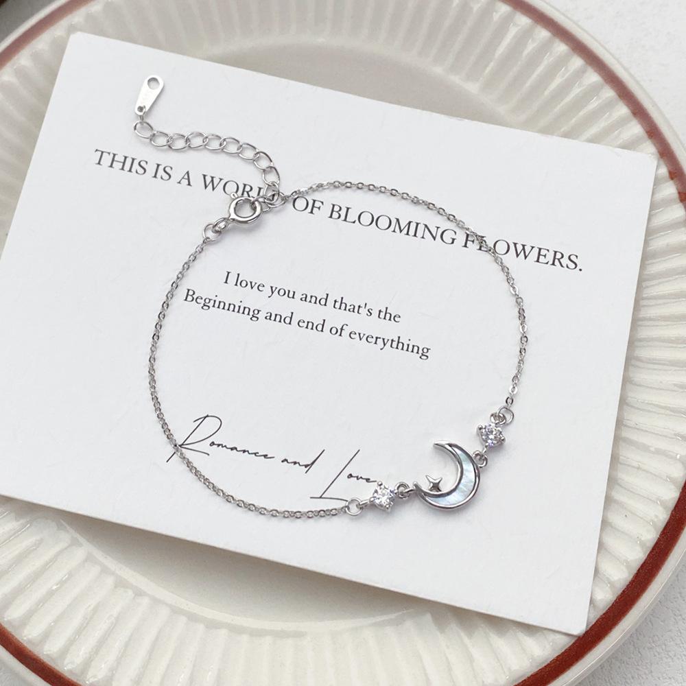 Sterling Silver Star Moon Mother-of-Pearl Bracelet for Women - Elegant and Versatile Sterling Silver