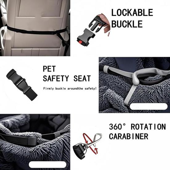 Dog Bed In Car Fluffy Pet Seat with Safety Straps Non-Slip Car Travel Dog Bed Pets Washable Cushion for Home Road Trip Small Large Dogs
