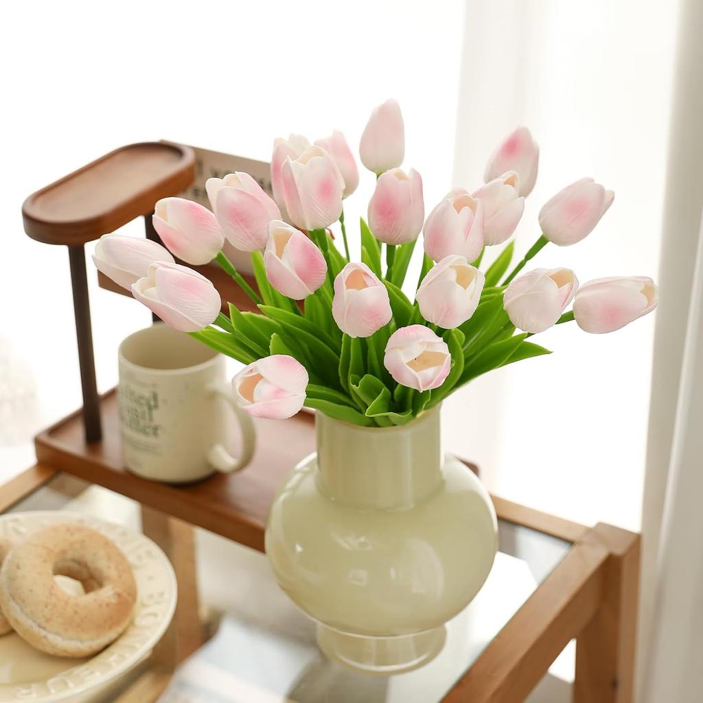 ucky 20 Pcs Light Pink Artificial Tulip Silk Fake Flowers Realistic Touch Spring Summer Fake Flowers for Home Decor Outdoor Garden Parties and