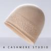 New Cashmere Blended Rolled Edge Hollow Warm Knitted Dome Cashmere Cap