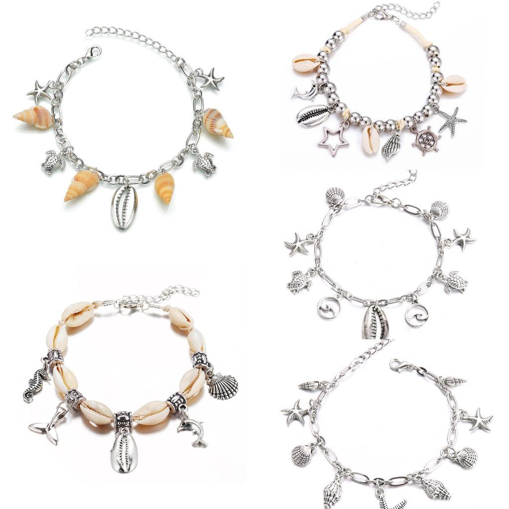 Summer Vintage Ankle Bracelets For Women Silver Color Shells Conch Charm Boho Chain On Leg Barefoot Jewelry
