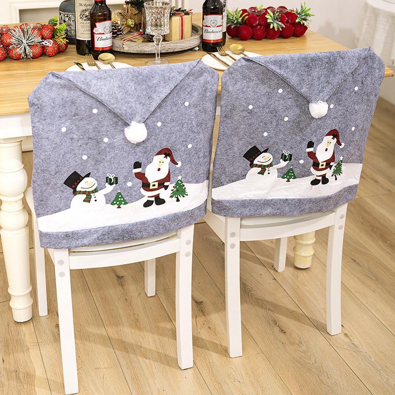 Cozy Grey Printed Chair Cover For Holiday Home Decor Christmas Snowman Design