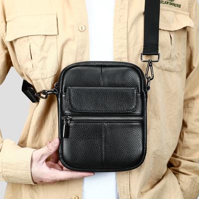 Leather Men's Single Shoulder Crossbody Bag with High-end Feel, Multiple Pockets for Mobile Phone, Layered Leather Shoulder Bag, Men's Bag Trendy