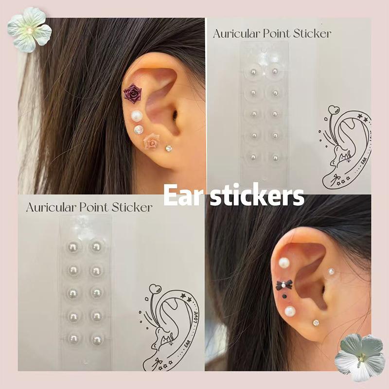 10 Patchs  Colorés  Perles Autocollants Points d'Oreille Bâtonnets de Pression Auriculaire Acupuncture Autocollants Auriculaires Massage