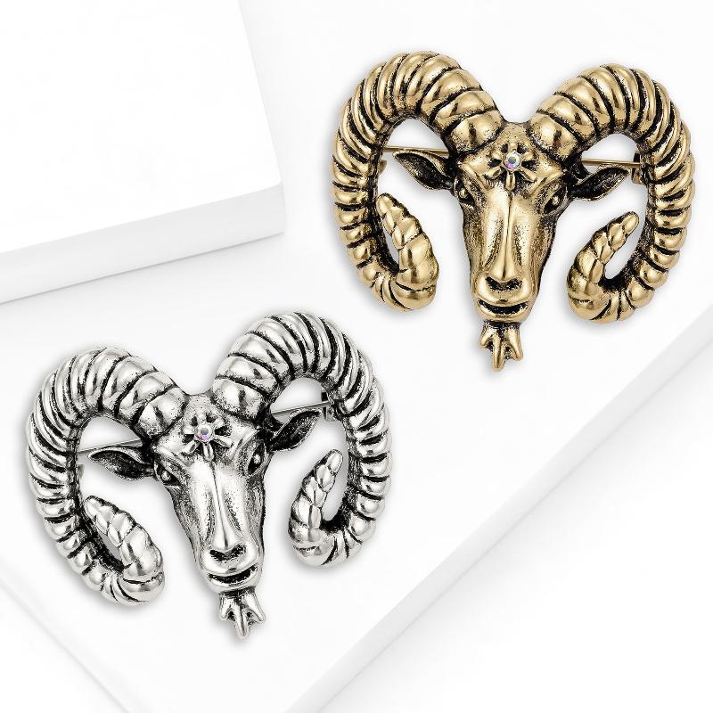 1Pc Vintage Metal Goat Head Brooch Classic Design Unisex Animal Lapel Pin for Holiday Wear Souvenir Gift Accessory