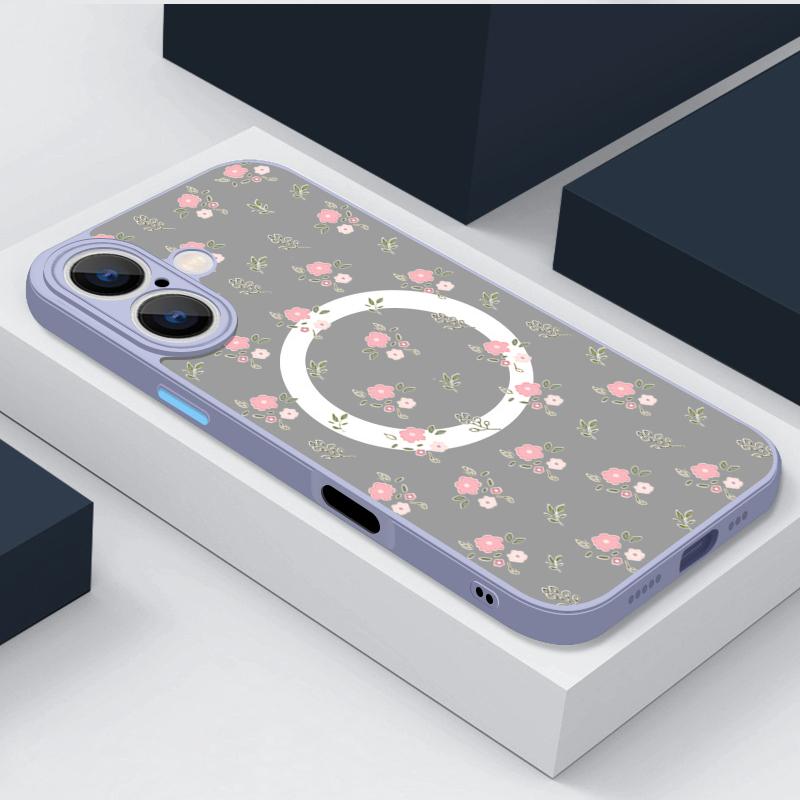 Purple Peony Print Magnetic Phone Case For iPhone 15 16 14 Pro Max 16 PLus 13 12 Pro 11 For Magsafe Wireless Charge  Hard Cover