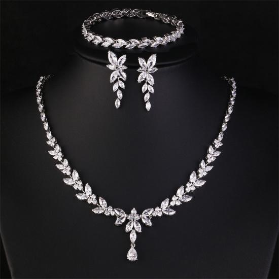 ZAKOL Luxury Cubic Zirconia Necklace Earrings Rings Set for Women Shinny Water Drop Leaf CZ Bridal Wedding Jewelry Sets