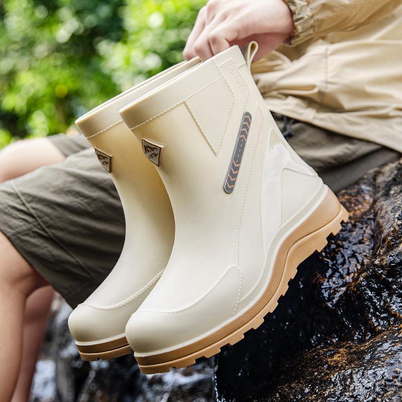 Winter velvet rain shoes men's medium tube thick-soled non-slip men's wear-resistant water shoes outdoor waterproof and warm rain boots