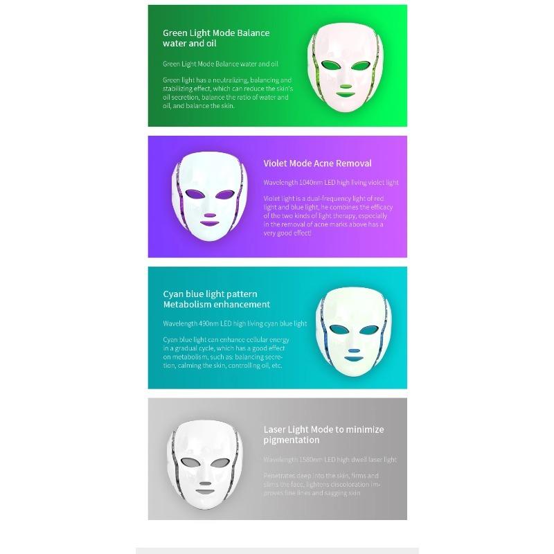 7 Colors LED Firming & Whitening Mask Facial Device - Facial & Neck Anti-Acne Professional Skin Therapy