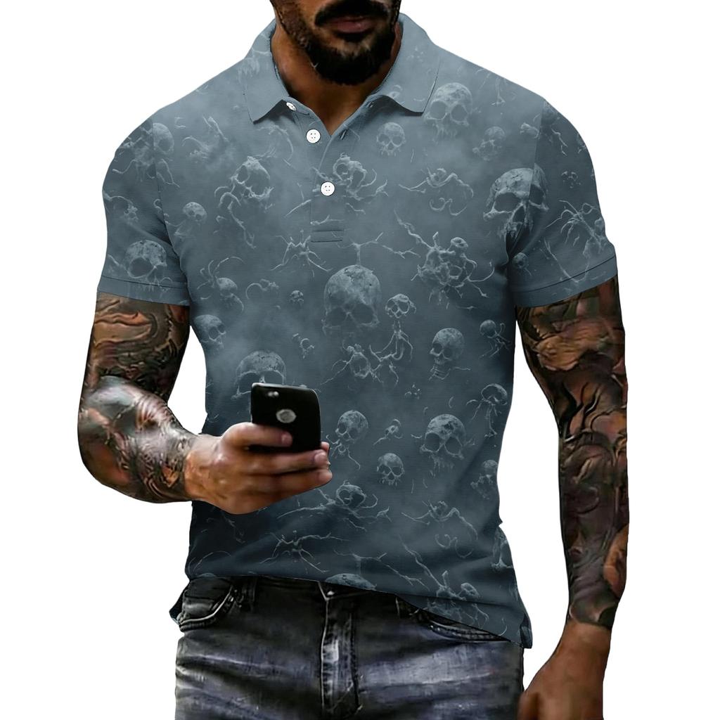 Men's Halloween Print Vintage Texture Short Sleeve Polo Shirt Loose Breathable Summer Sports Street Casual Daily Wear Top