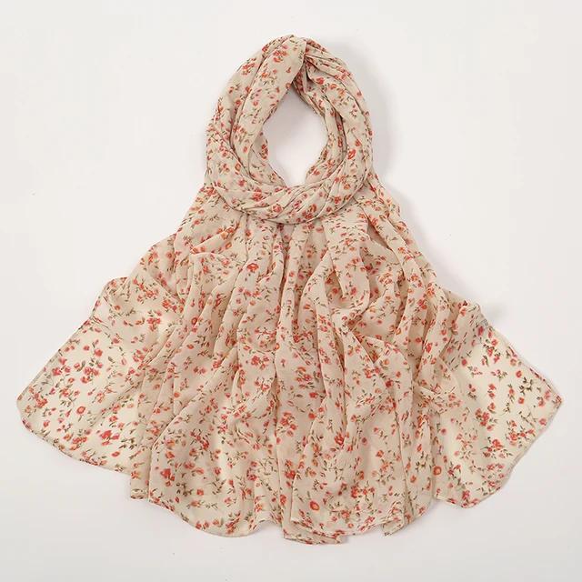 Floral Printed Bubble Chiffon Scarf Hijab Woman Muslim Hijab Long Shawl Maldives Women'S Headband Ramadan Islam Turban
