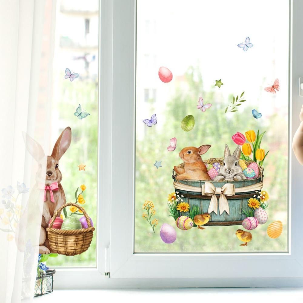 Easter Window Stickers Colorful Easter Eggs Glass Windows Static Sticker wall Decals Decoration Spring Party Gift for Kids Room