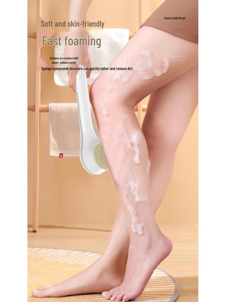 Electric Full-Body Exfoliating Bath Brush with Long Handle for Back Scrubbing and Massage