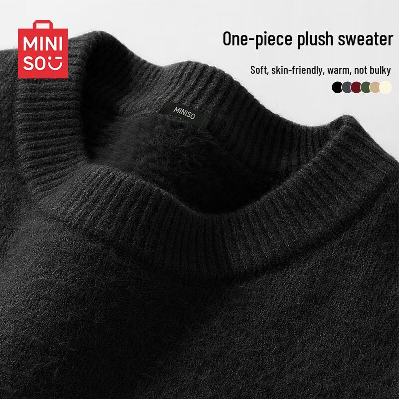 MINISO Men s Plush-Lined Loose Fit Round Neck Sweater M