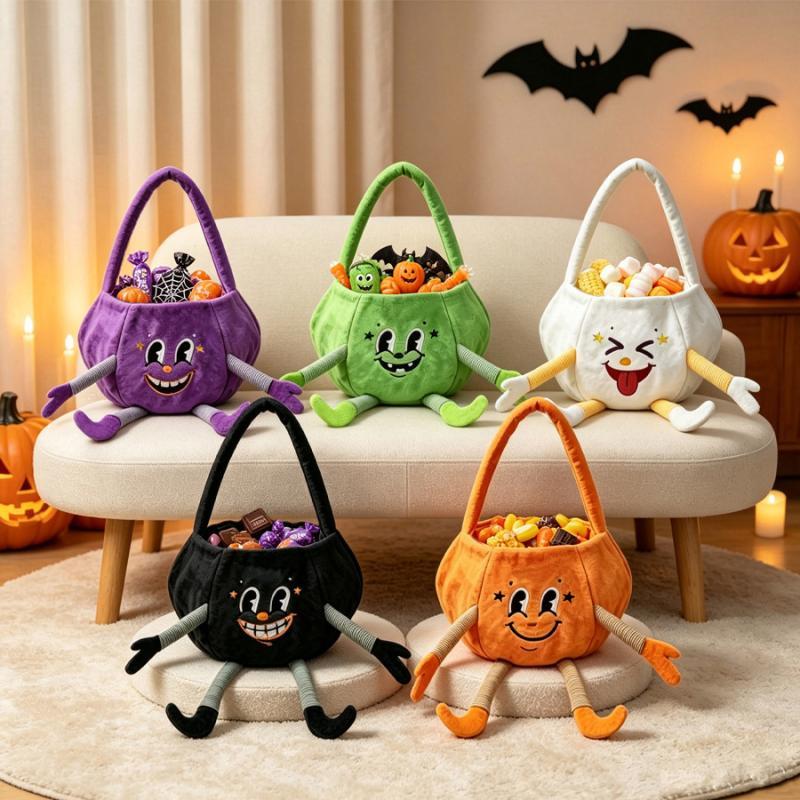 Halloween Bowknot Pumpkin Candy Bucket Waterproof Non-Toxic Trick Or Treat Storage Handbag for Toddlers Halloween Activities