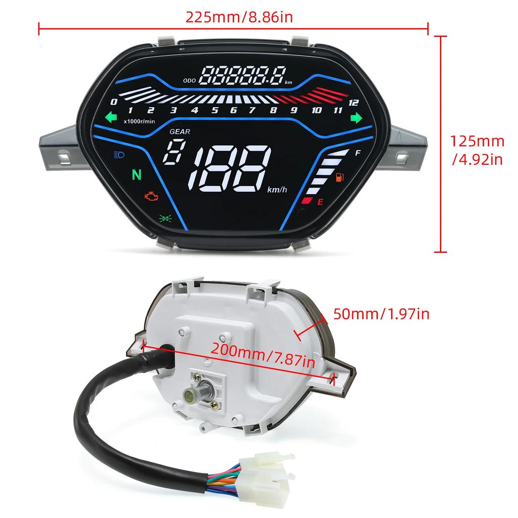 Motorcycle Speedometer 199Km/h LED Dashboard RPM Tachometer Digital Temp Fuel Gauge for Honda EX5 Class1 CX DX Wave100 CD100