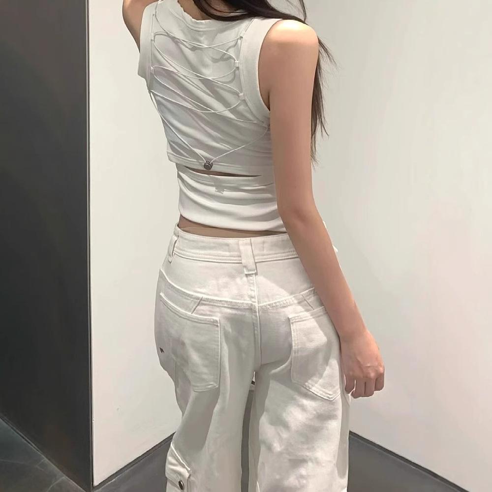 Women's High-Waisted Wide-Leg White Workwear Jeans - American Vibe, Spring/Fall Style, Floor-Length, Heavy-Duty Design.