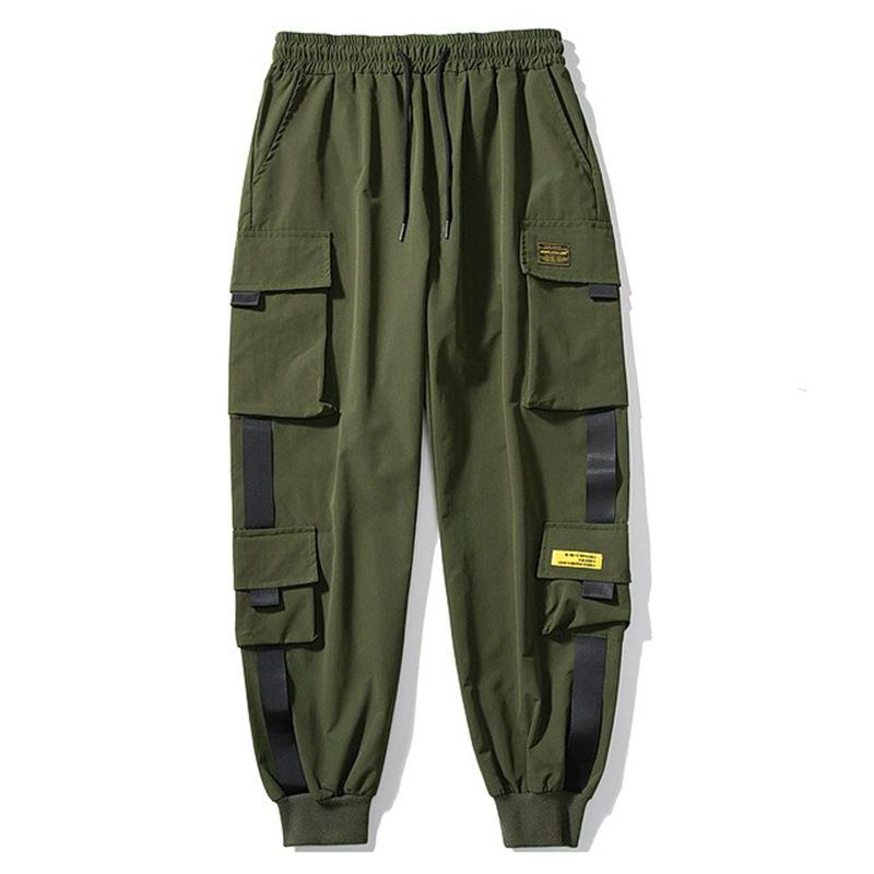 Women Loose Cargo Pants Multi Pockets Elastic Waist Casual Lady Trousers Plus Size